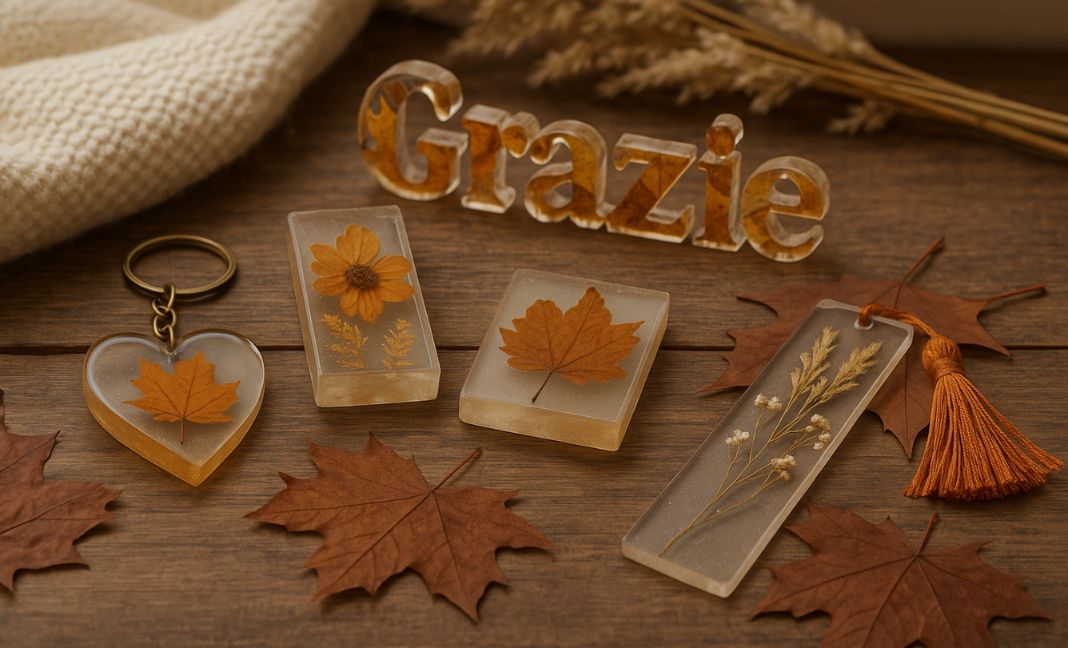Ideen für herbstliche Gastgeschenke mit Trockenblumen und Harz